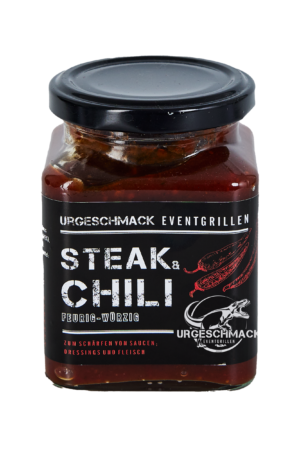 Urgeschmack Steak und Chili Sauce im Glas